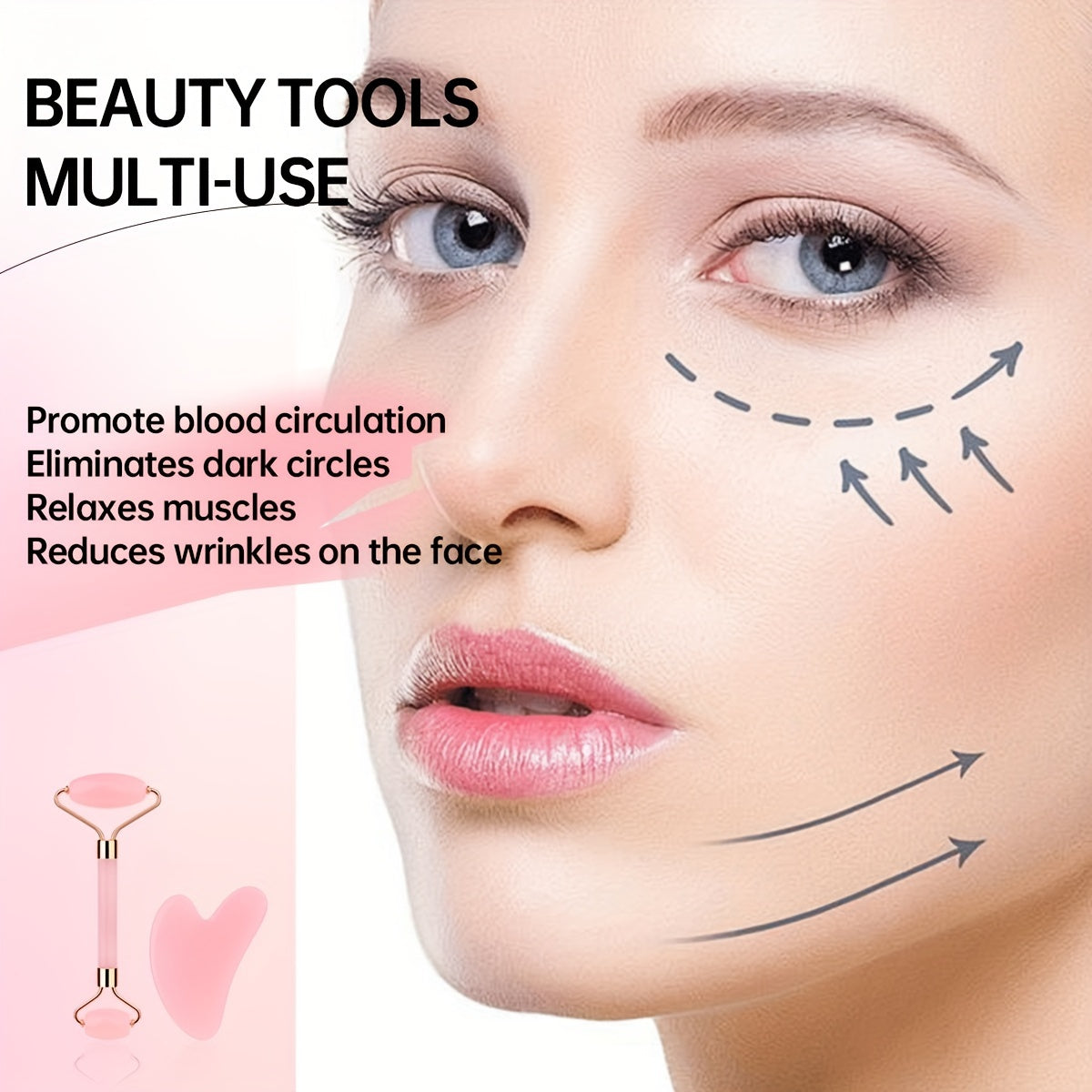 10pcs Facial Massage Set, Including 1 Double-Head Roller Massager, 1 Heart-Shaped Massage Board, 1 Pink Hair Band, 1 Long-Handled Hair Comb, 2 Air Cushion Powder Puffs, 2 Water Drop Beauty Eggs, 1 Metal Beauty Egg Stand, for